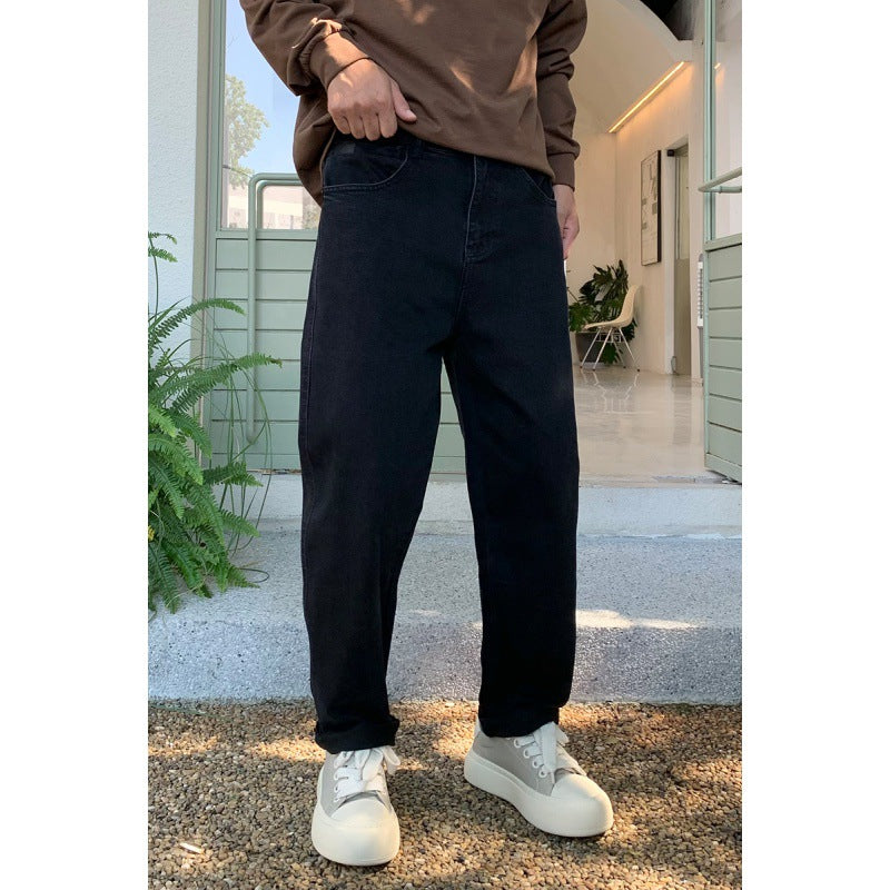 men fall outfits 2024 Autumn and Winter Fit Small Tapered Trousers Men's High Street Fashion Slimming High American Simple Black Denim Pants