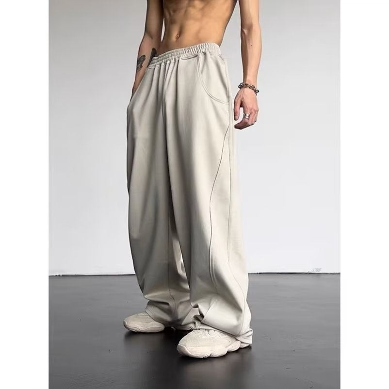 90s fashion men Apricot Sweatpants Men's Autumn Japanese Fashion Brand Sports Casual Pants High Street Ins Tall Pants