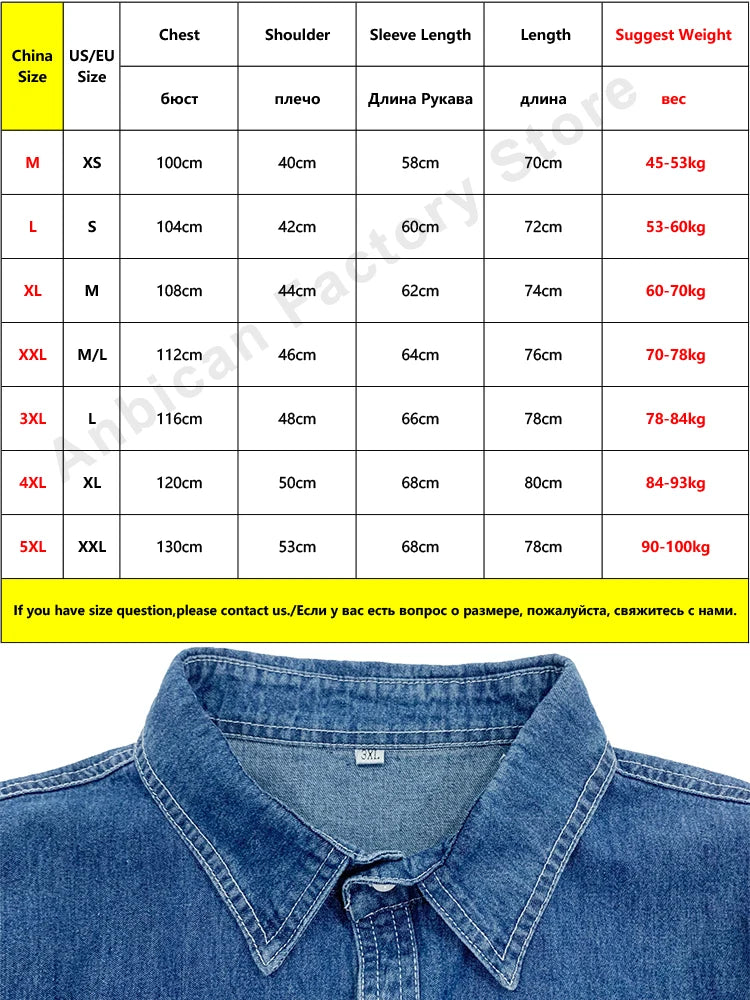 Hehope Spring New Button Pockets Men's Blue Denim Shirt Husband Fashion Long Sleeve Solid Cotton Slim Casual Shirts for Men