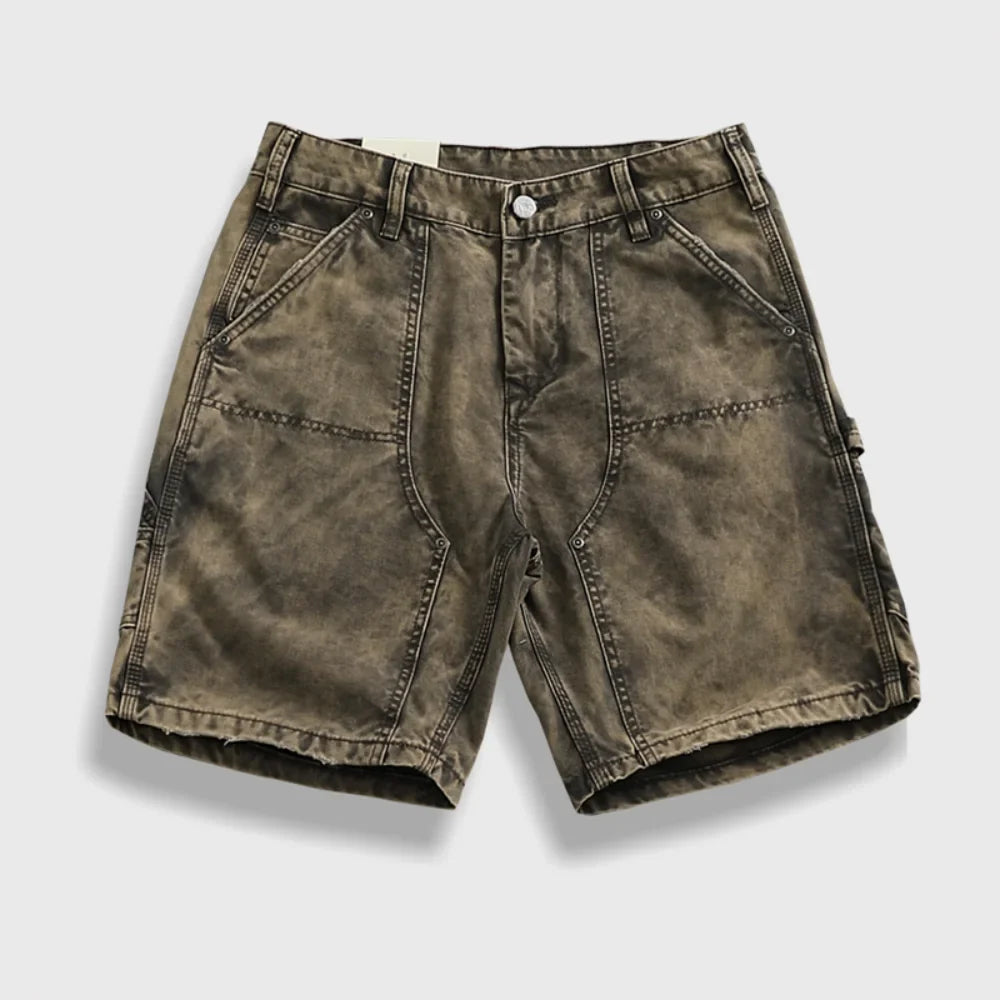 Hehope Heavy Wash Cargo Shorts Men Retro Mud Gray to Do Old Straight Leg Trousers American Casual All-in-one Five-minute Pants