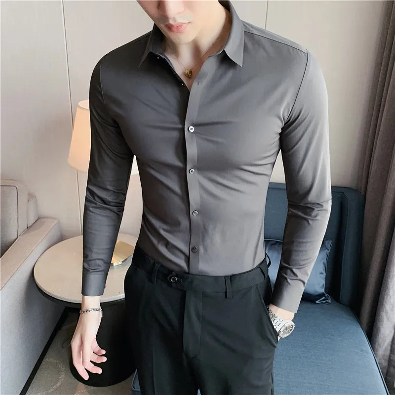 Hehope Stripe Shirts for Men Autumn New British Style Anti Wrinkle Soft Solid Casual Long Sleeved Camisas De Hombre Men Clothing