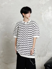 Hehope Casual Style Tops Men Knitting Pit Striped Stylish Contrast Color Round Collar Short Sleeve Knitting T-shirts 2024 D110