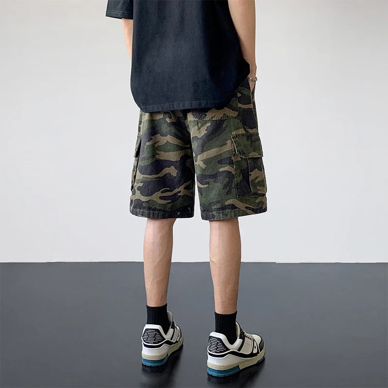 Hehope Camouflage Shorts Men Casual American Vintage Cargo Knee-length Loose Summer Thin Clothing Military Tactical Harajuku Fashion