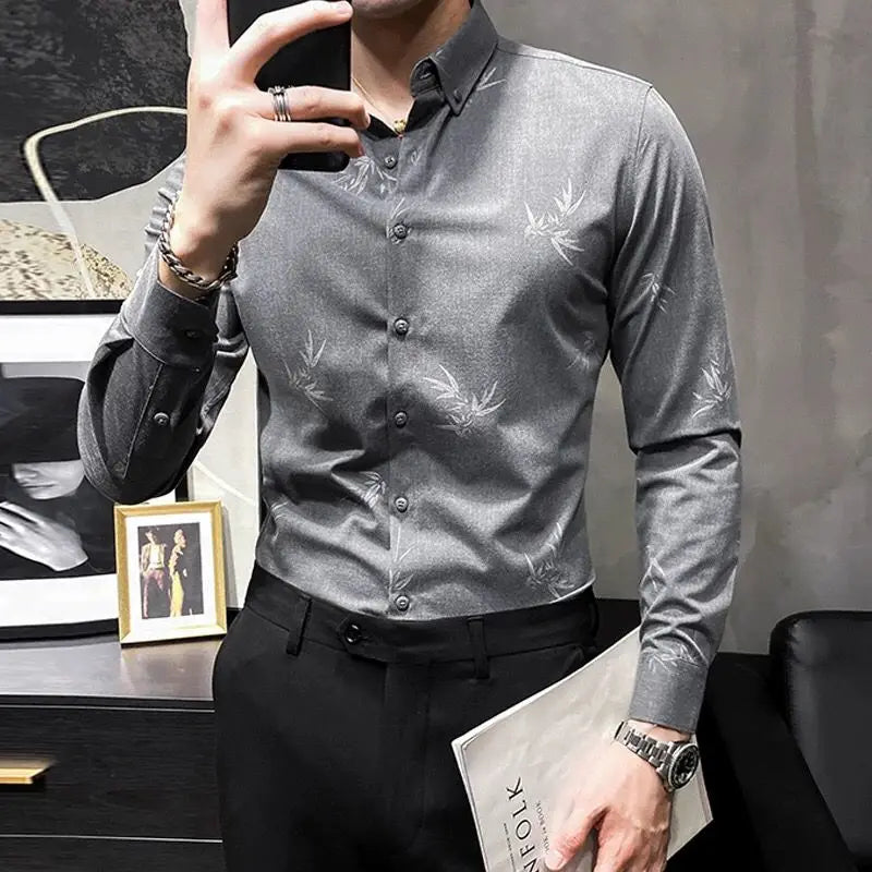 Hehope Spring Summer Thin Shirts Printing Button Men's Clothing Capable Turn-down Collar Solid Loose Formal Fashion Casual Simple