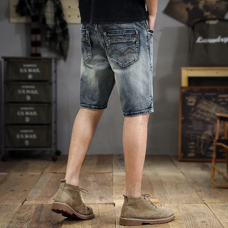 Hehope 2024 new high-end retro washed men's jeans shorts summer new fashion casual street fashion all-match slim straight pants