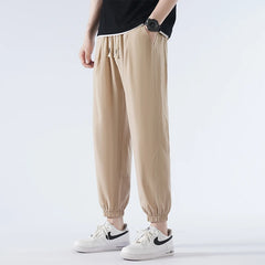 Hehope New Youth Fashion Versatile Ice Silk Elastic Quick Drying Sports Haren Pants Spring Summer Men'S Casual Loose 9-Point Trousers