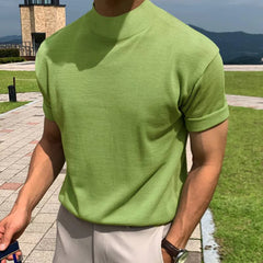 Hehope Pure Color Basic T-shirts Summer New Mens Short Sleeve Turtleneck Fashion T Shirt Men Clothing Streetwear Casual Bottom Tops Tee