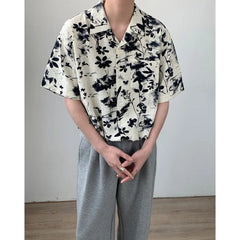 Hehope Summer Short Sleeved Shirt Men Oversized Printed Casual Shirt Men Streetwear Korean Loose Flower Shirts Mens Hawaiian Shirt