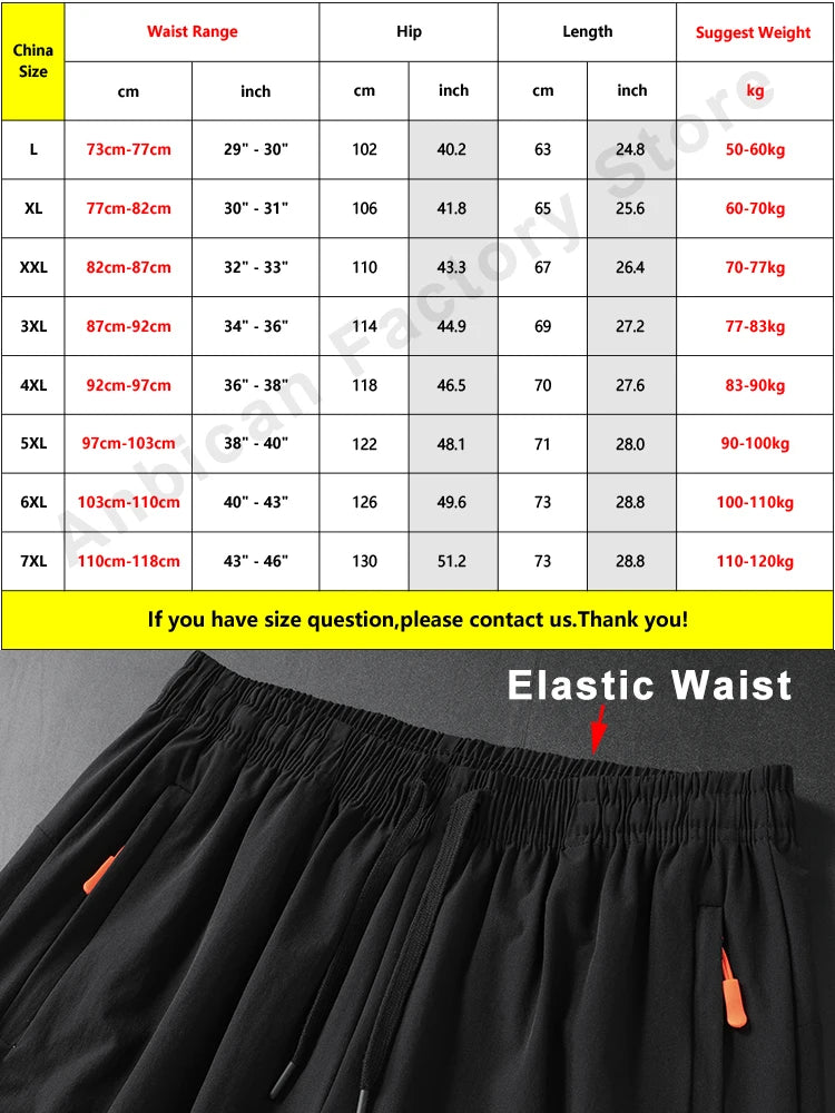 Hehope Summer Qucik Dry Sweatshorts Men Plus Size Zip Pockets Straight Loose Breeches Short Male Sportswear 3/4 Casual Shorts 7XL