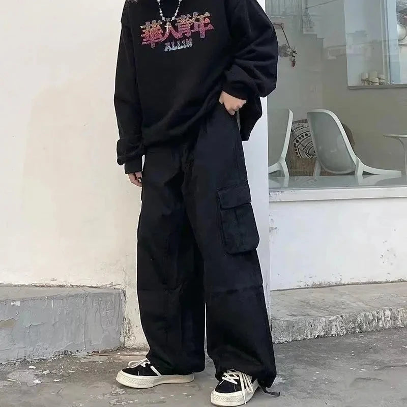 Hehope Baggy Black Cargo Pants for Men Khaki Cargo Trousers Male Harajuku Loose Casual Autumn Japanese Streetwear Hip Hop Retro