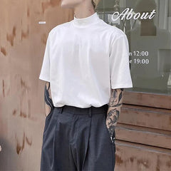 Hehope Fashion Half Turtleneck Design T Shirts Men Y2K Style Loose Solid Short Sleeve T-shirt Streetwear Summer Mens New Design Tee Top