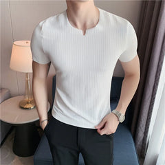 Hehope High Elastic Pure Cotton Slim Fit T Shirt for Men Summer New Solid Casual Short Sleeved T-shirt Tops Korean Men Clothing