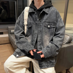 Hehope 2024 New Denim Jacket Loose Style Spring Autumn Season Youth Men Top Workwear American Style Trendy Casual Coat Multi-pocket