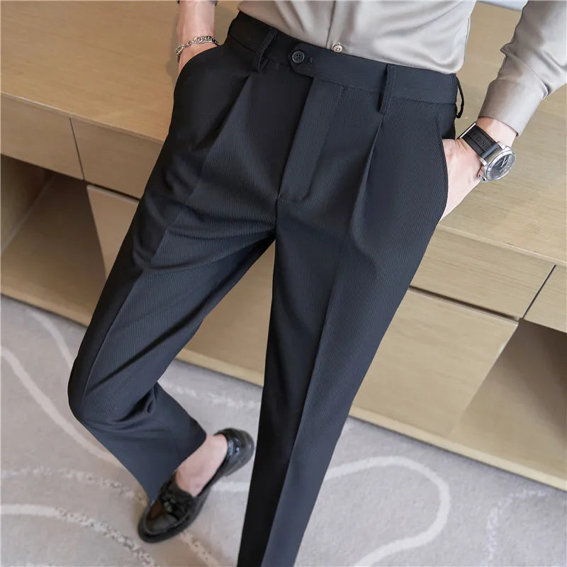 Hehope Men Suit Pants Autumn New Solid Casual Slim Fit  Formal Dress Trousers Slim Fit Pantalon Homme Wedding Party Men Clothing