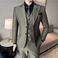 Hehope ( Jacket + Vest + Pants ) Spring Luxury Men High-end Suit Formal Groom Wedding Tuxedo Mens Work Party Slim Fit Suit 3 Piece