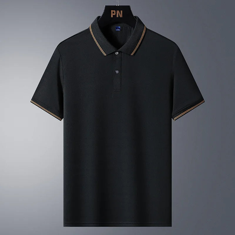 Hehope High-quality Premium ice silk breathable polo shirt Men's short-sleeved summer trend  T-shirt  Men's Business Casual Polo Shirt