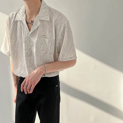 Hehope Summer New Korean Version Loose Trend Fashion Printed Short Sleeve Lapel Men's Clothing Handsome Simplicity Commute Shirt