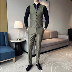 Hehope ( Jacket + Vest + Pants ) Spring Luxury Men High-end Suit Formal Groom Wedding Tuxedo Mens Work Party Slim Fit Suit 3 Piece