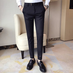 Hehope Mens Striped Suit Pants Formal Pants Summer New High Quality Fashion Solid Color Casual Stretch Slim Trousers Mens Clothing