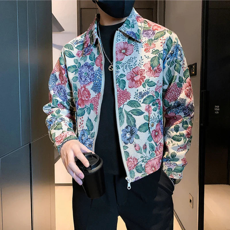 Hehope Autumn Embroidered Jacquard Bomber Jacket Men Fashion Lapel Casual Social Streetwear Jackets Business Windbreaker Coat