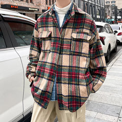 Hehope Thick Plaid Woolen Coat Men Warm Oversized Retro Thickened Woolen Jacket Mens Streetwear Korean Loose Short Woolen Coat Men