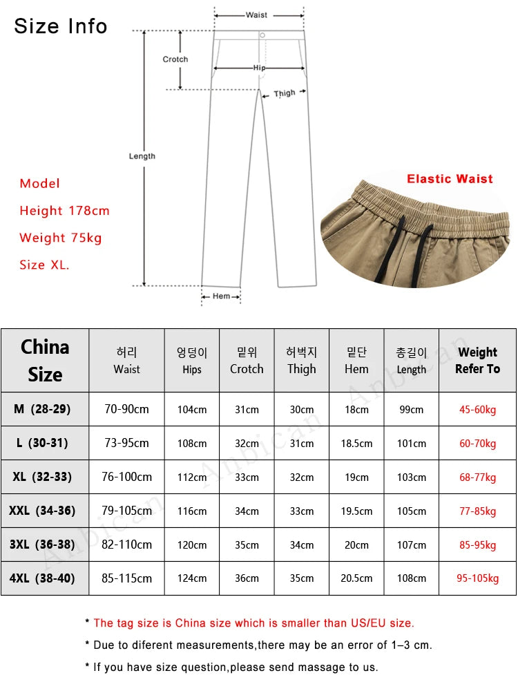 Hehope New Autumn Men's Pants Solid Color Washed Cotton Drawstring Straight Baggy Cargo Pants Male Wide Leg Casual Trousers