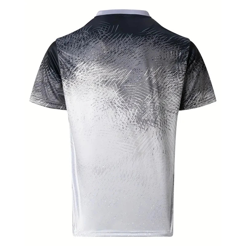 Hehope Leisure Loose Short Sleeve Mens Henley Shirts Fashion Gradient Color Printing T-shirt 2024 Spring Summer Casual Men Pullover Tee