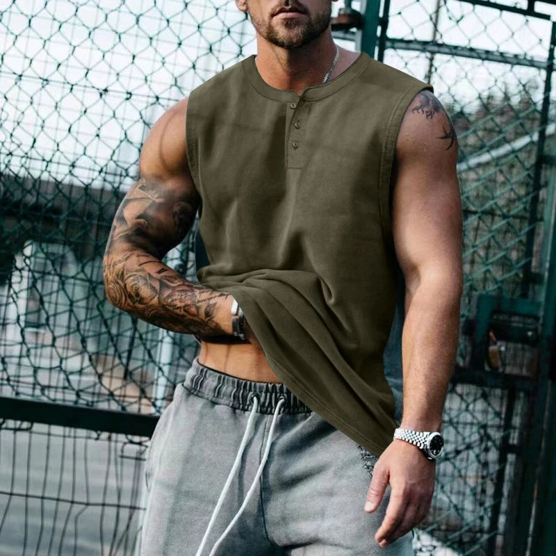 Hehope Basketball Sports Mens Tank Tops 2024 Spring Summer New Casual Pure Color Camisoles Men Oversized Loose Sleeveless Buttoned Vest