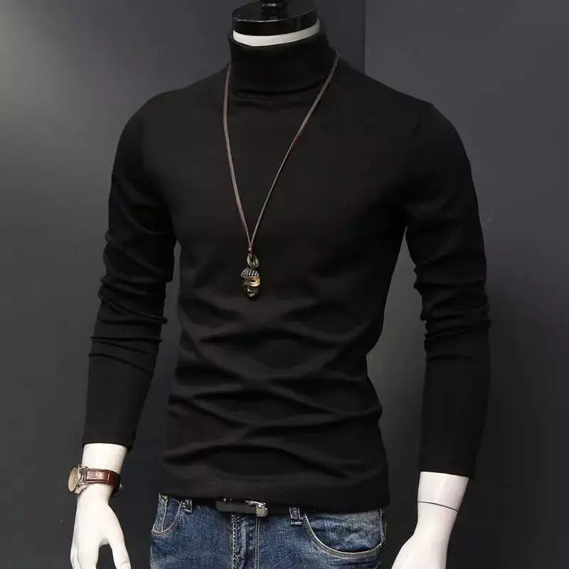 Hehope Korean Thin Half High Collar Base Shirt Men's Solid Casual Versatile Fashion Temperament Simple Patchwork Daily Long Sleeved Top