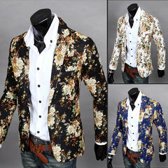 Hehope New Male Retro Vintage Casual Blazer Beauty Print Design Mens Fashion Suit Jacket Singer Costume fashion nightclub dance Coat