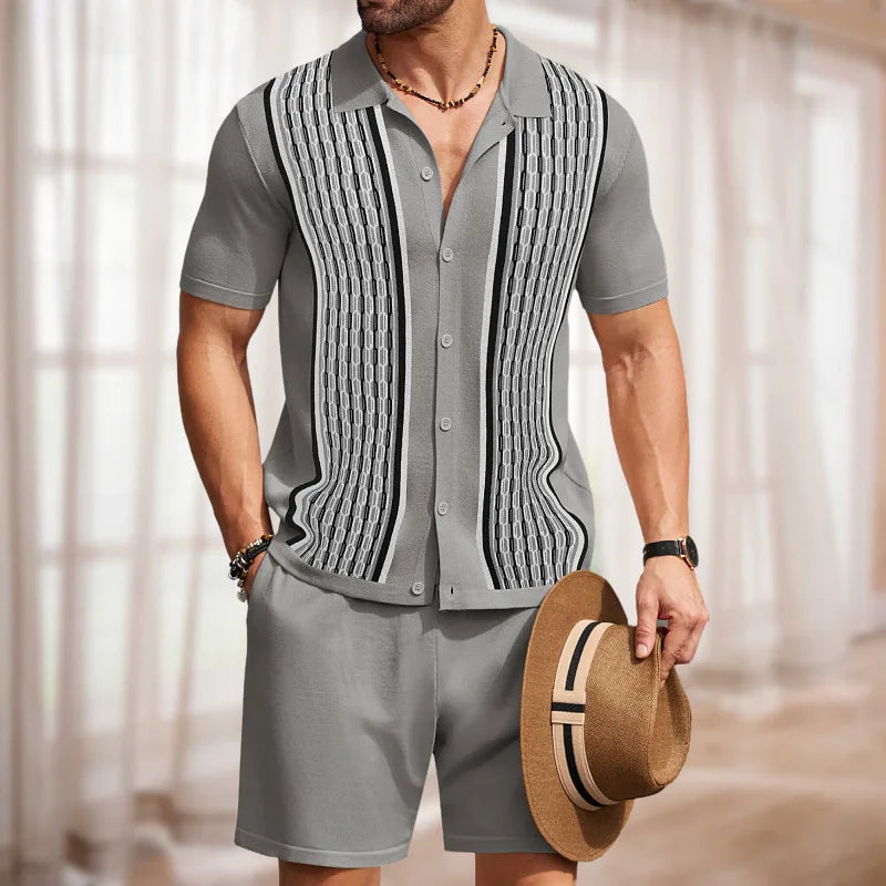 Hehope Summer Male Ice Silk Short-sleeved Two-piece Set Business Casual Men's Suit Men's Clothing High Quality Men's Two-piece Set Gym