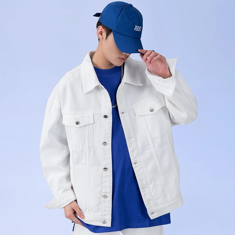 Hehope Autumn New Men Oversize White Denim Jacket Streetwear Cotton Casual All-match High Quality Jean Coats Male Blue Green Black