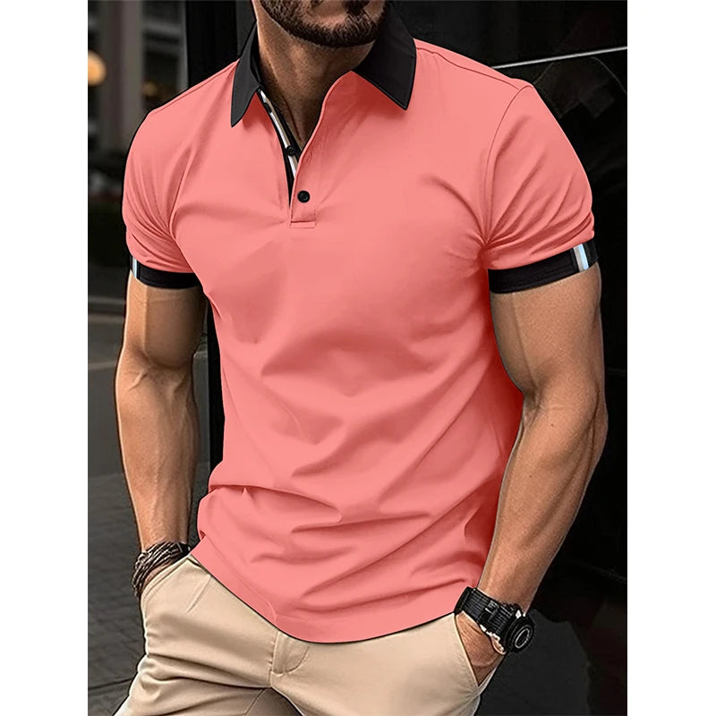 Hehope Summer New Loose Casual Patchwork Polo-neck Tee Male Simple All-match Pulllovers Top Hombre Short Sleeve T-shirt Men's Clothing