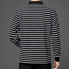 Hehope Men's Striped Long-sleeved T-shirt POLO Collar Spring/summer New Bottom Korean Version Slim Fitting Trend Stitching Button