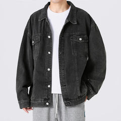 Hehope Men's Loose Casual Denim Jacket Fashion Baggy Classic Jacket Japanese Street Hip-hop Men's Coat Black Blue