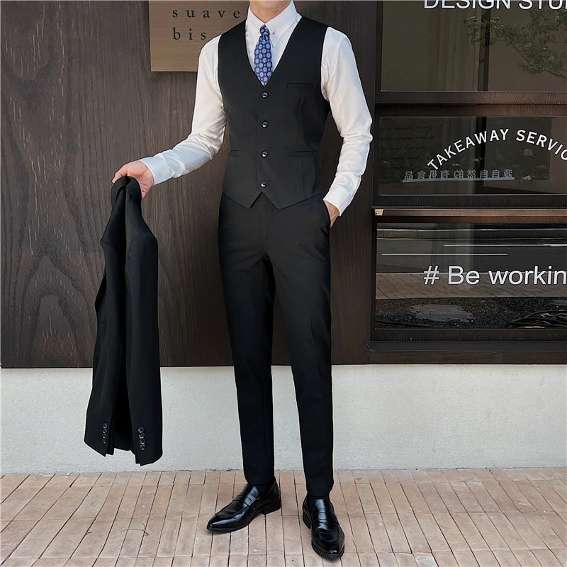 Hehope 7XL 6XL New Style Men Spring High Quality Business Suit Vest Male slim fit fashion Blazers Groom's wedding dress 3 Color