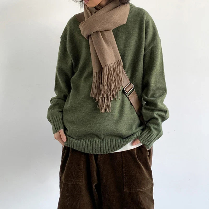 Hehope Autumn Winter Streetwear Preppy Green Knit Sweater For Men Women Kpop Oversize Knitwear Hip Hop Pullovers Korean Popular Clothes