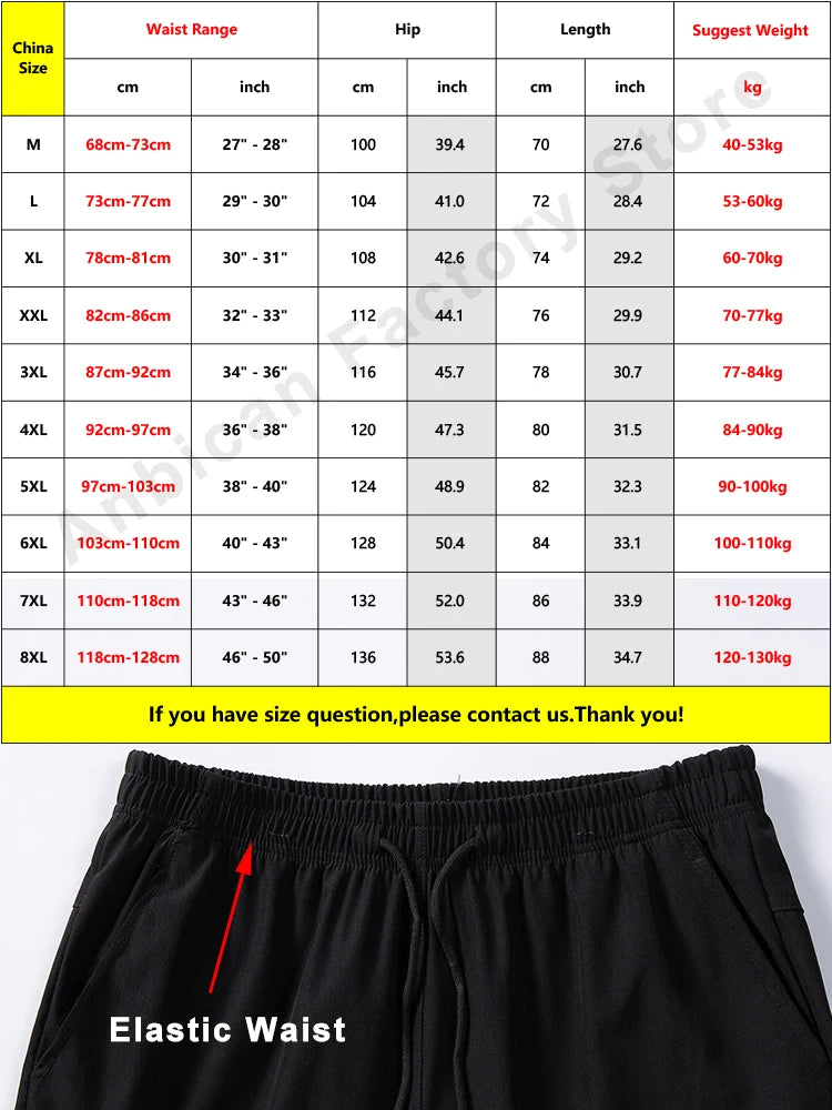 Hehope Summer Short Men Breeches Breathable Cooling Nylon Spandex Sportswear Loose Capris Pants Male 3/4 Casual Shorts Plus Size 8XL