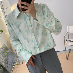 Hehope Fashion Streetwear Korean Printing Loose Turn-down Collar Man Long Sleeve Men's Clothing Button Spring Summer Thin Shirts Tops