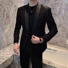 Hehope Spring Autumn Korean Fashion Slim Velvet Shiny Blazers Male Casual All-match Business Suit Homme Oversized Jacket Men Coat Top