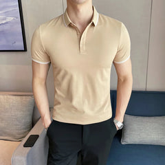 Hehope Mens Knitted Polo Shirts Summer New Hot British Style Street Slim Short-sleeved T-shirt Solid Color Casual Mens Clothing