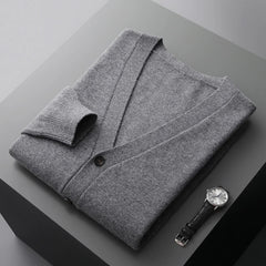 Hehope 100% Merino Wool Men's Cardigan Cashmere Sweater Autumn and Winter New Knitted Coat Solid Color Long Sleeve High Quality Coat