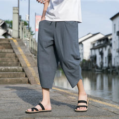 Hehope Cotton and Linen Capri Pants Men's Summer Thin Linen Pants Casual Beach Pants Men's Pants Shorts