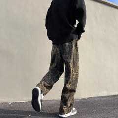 Hehope Brand Leopard Print Wide Leg Casual Pants Man 2024 Autumn Mid Rise Hip Hop Mens Trousers American Men Fashion Clothes