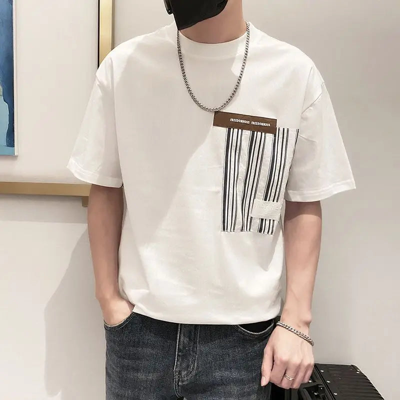 Hehope Summer Round Neck Loose Casual Printing Cotton Tee Men Short Sleeve Simple All-match Pullover Top Hombre Korean Fashion T-shirt