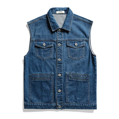 Hehope Spring New Men's Blue Denim Vest Loose Retro Multi-pocket Student Jacket Sleeveless Vest Jacket Brand Men's