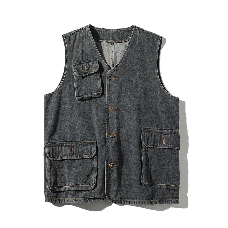 Hehope New Male Denim Waistcoat Veste Homme Men's Denim Vest Casual Slim Sleeveless Jacket Cowboy Vintage Pockets Jeans Vests