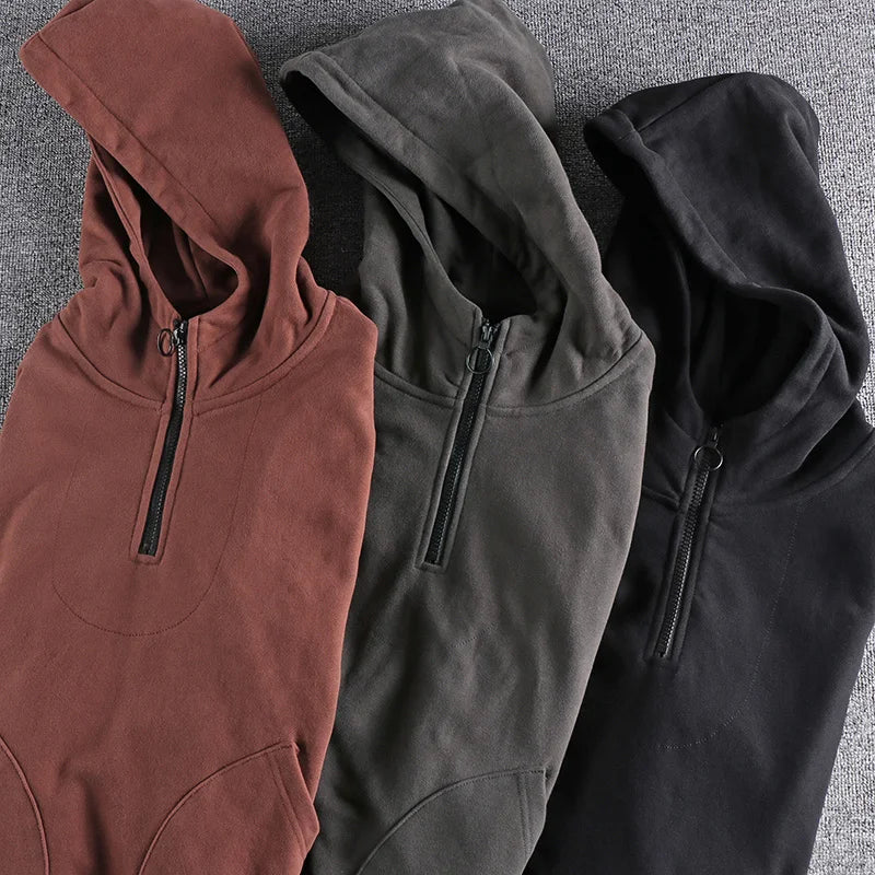 Hehope Heavy cashmere half zipper sweater men's hooded autumn and winter thick warm niche senior coat men