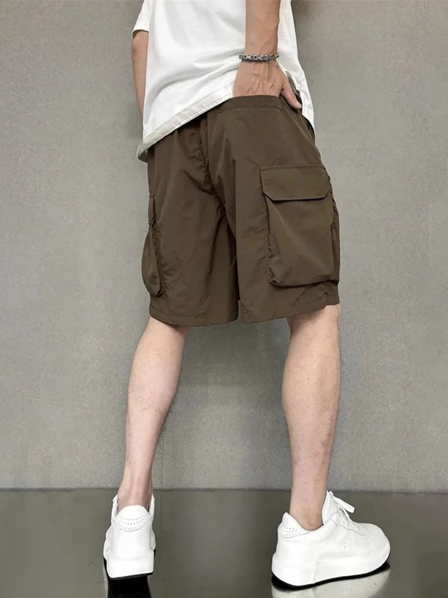 Hehope Summer Quick-drying Shorts Men Casual Zipped Large Pocket Cargo Shorts Loose 2024 Fashion Solid Hip-Hop Beach Half Trousers