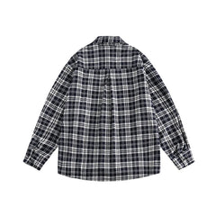 Hehope Autumn Men Grid Pattern Long Sleeve Shirt Fashion Streetwear Lapel Open Front Classic Plaid Button Up Shirt Jacket Male Clothes